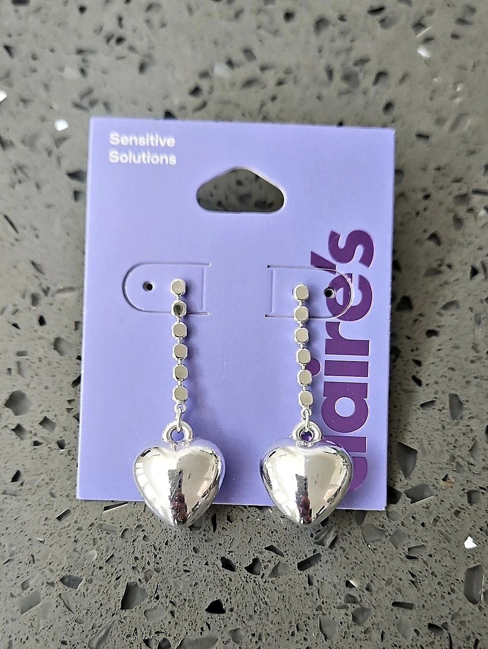 Claire's Silver Heart Drop Earrings NWT